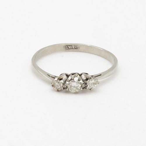 75 - Platinum 850. diamond three stone ring (1.8g) Size N