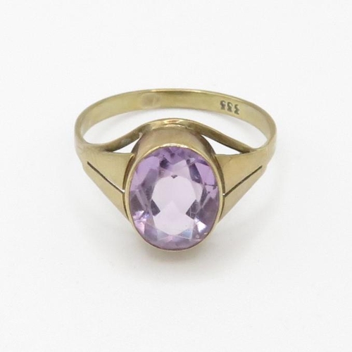 93 - 8ct gold vintage oval cut amethyst dress ring (2g) Size P 1/2
