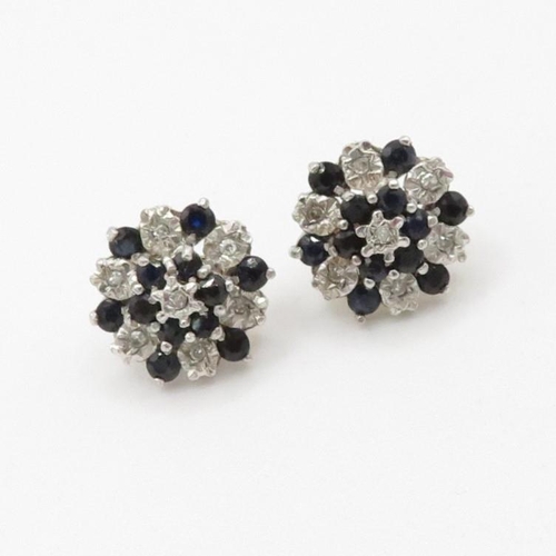 99 - 9ct gold sapphire & diamond cluster earrings (2.3g)