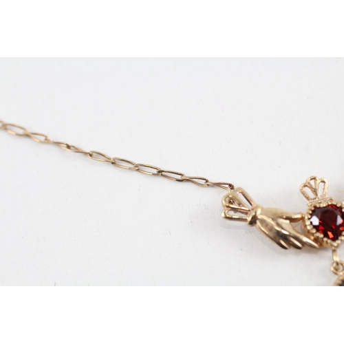 37 - 9ct gold garnet Irish claddagh necklace (2.9g)