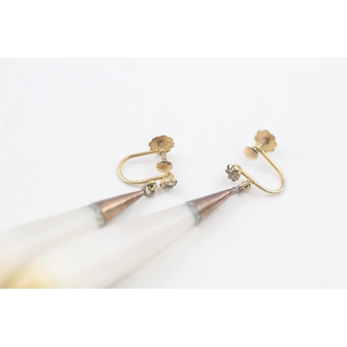 43 - 9ct gold vintage clear gemstone drop earrings (10.5g)