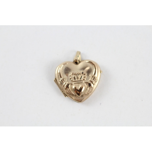 47 - 9ct gold claddagh heart locket pendant (1.1g)