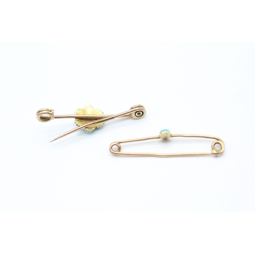 113 - 2 x 9ct gold turquoise and diamond bar brooches (2.5g)