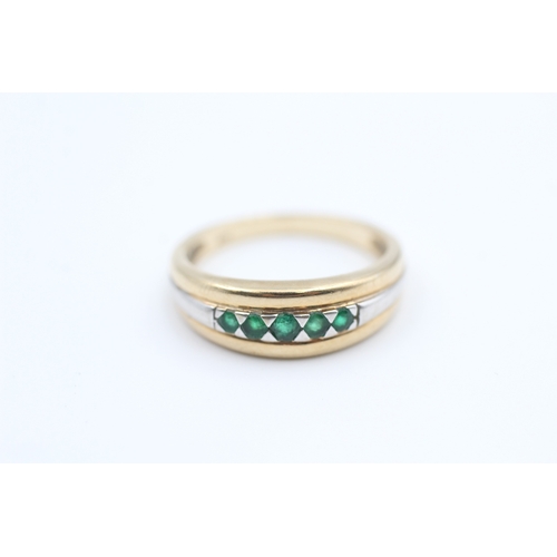 2 - 9ct gold white and yellow gold emerald set five stone eternity ring (2.3g) Size N