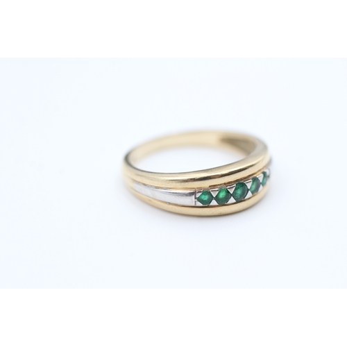 2 - 9ct gold white and yellow gold emerald set five stone eternity ring (2.3g) Size N