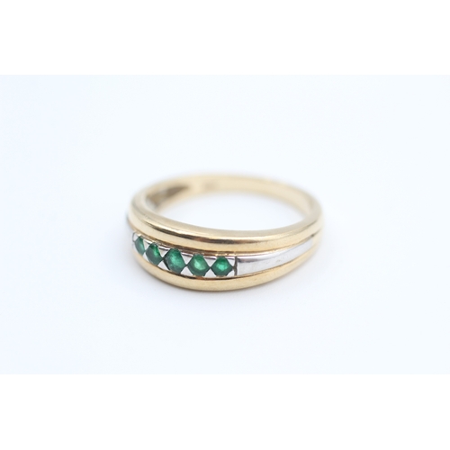 2 - 9ct gold white and yellow gold emerald set five stone eternity ring (2.3g) Size N