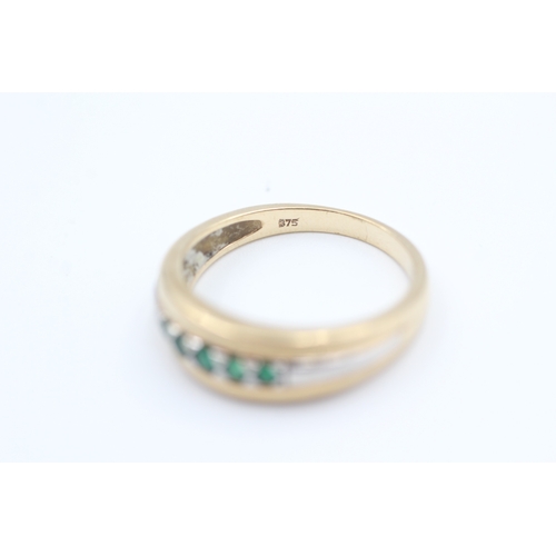 2 - 9ct gold white and yellow gold emerald set five stone eternity ring (2.3g) Size N