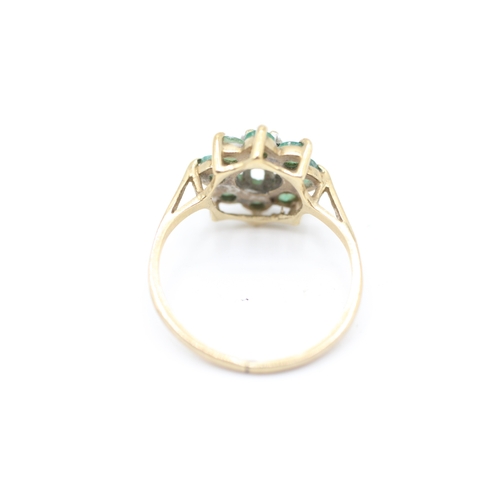 59 - 9ct gold emerald & diamond cluster ring (2g) Size L