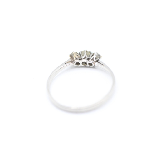 75 - Platinum 850. diamond three stone ring (1.8g) Size N