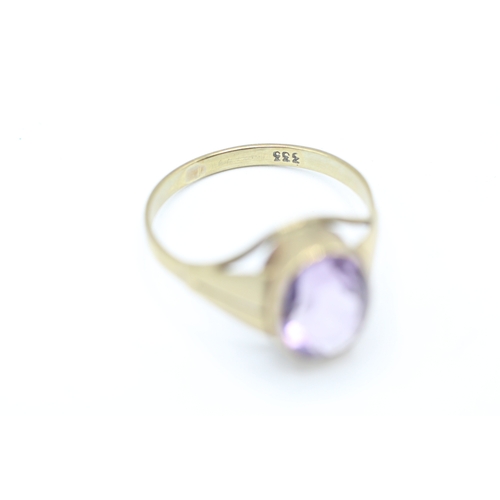 93 - 8ct gold vintage oval cut amethyst dress ring (2g) Size P 1/2