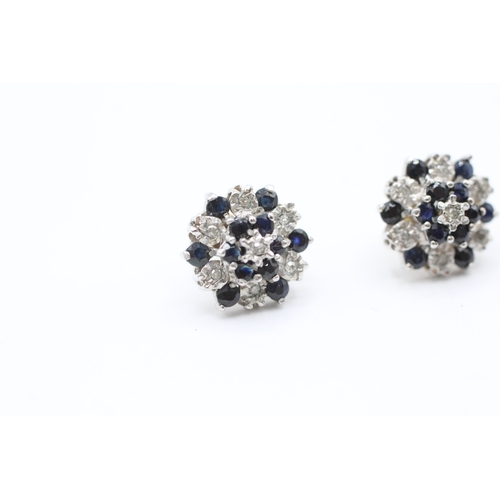 99 - 9ct gold sapphire & diamond cluster earrings (2.3g)