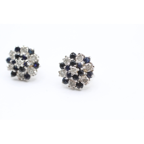99 - 9ct gold sapphire & diamond cluster earrings (2.3g)