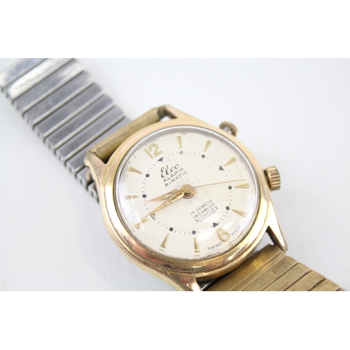 360 - Men's Vintage Elco Alarm Bimatic Gold Tone Dress Style Watch Hand wind WATCH RUNS