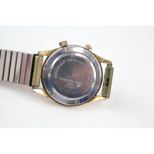 360 - Men's Vintage Elco Alarm Bimatic Gold Tone Dress Style Watch Hand wind WATCH RUNS