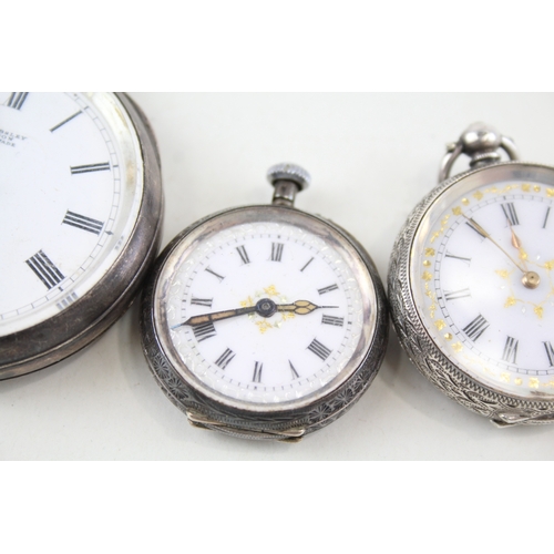 372 - Vintage 935 Silver Open Face Pocket Watch Hand/Key-Wind Untested x 3