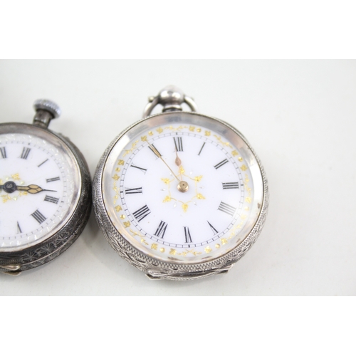 372 - Vintage 935 Silver Open Face Pocket Watch Hand/Key-Wind Untested x 3