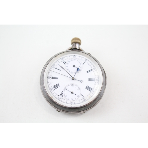 Vintage 935 Silver Up/Down Chronograph Pocket Watch Hand-Wind WATCH RUNS