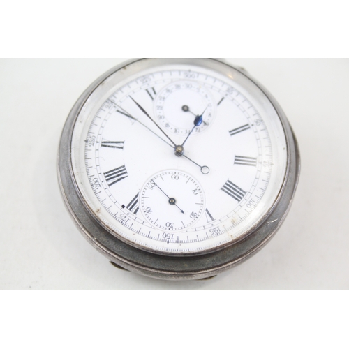 374 - Vintage 935 Silver Up/Down Chronograph Pocket Watch Hand-Wind WATCH RUNS