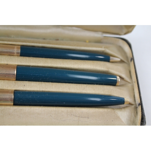 388 - Vintage Parker 61 Teal Fountain Pen w/ 14ct Gold Nib, Rolled Gold Cap, Ballpoint