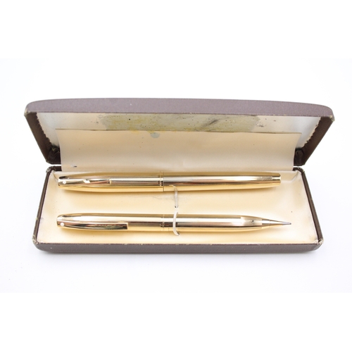 392 - Vintage Sheaffer Imperial Gold Plated Fountain Pen w/ 14ct Gold Nib, Pencil, Box