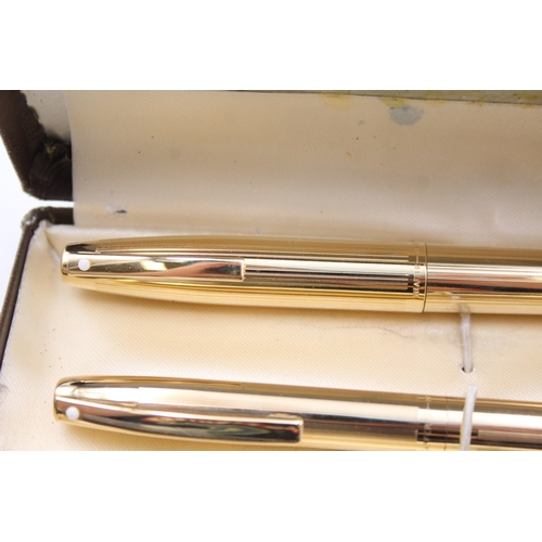 392 - Vintage Sheaffer Imperial Gold Plated Fountain Pen w/ 14ct Gold Nib, Pencil, Box