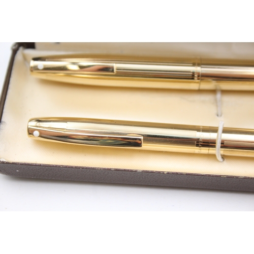 392 - Vintage Sheaffer Imperial Gold Plated Fountain Pen w/ 14ct Gold Nib, Pencil, Box