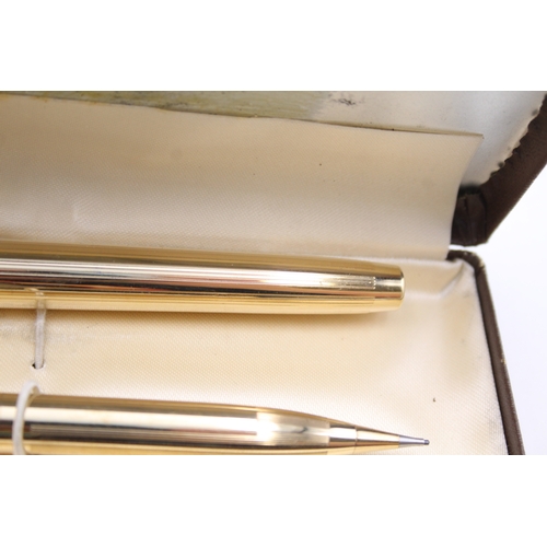 392 - Vintage Sheaffer Imperial Gold Plated Fountain Pen w/ 14ct Gold Nib, Pencil, Box