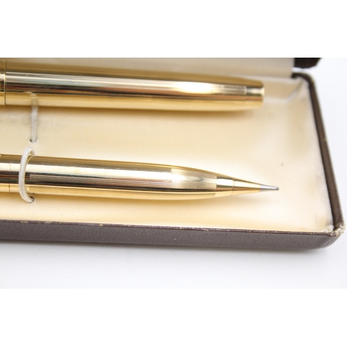 392 - Vintage Sheaffer Imperial Gold Plated Fountain Pen w/ 14ct Gold Nib, Pencil, Box