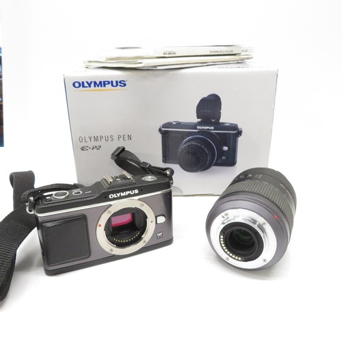 351 - Olympus Pen E-P2 Mirrorless Digital Camera Working w/ Lumix G vario 45-200mm