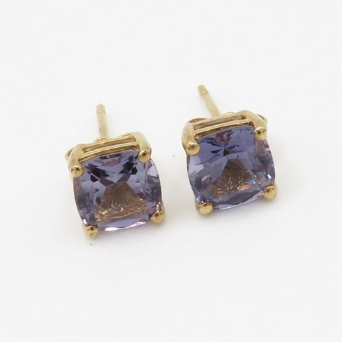 107 - 9ct gold cushion cut amethyst stud earrings (1.4g)