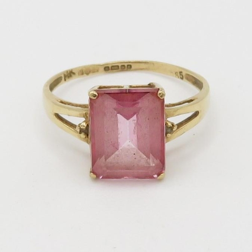 92 - 14ct gold enhanced pink topaz and diamond ring (1.9g) Size  P