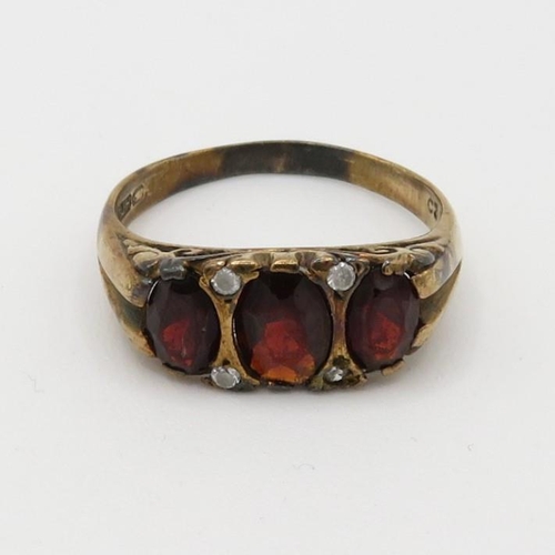 94 - 9ct gold vintage garnet & cubic zirconia dress ring (3g) AS SEEN - MISSHAPEN Size  Q 1/2