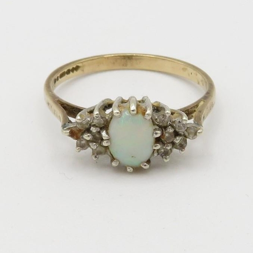 97 - 9ct gold vintage opal & diamond dress ring (2g) Size  P