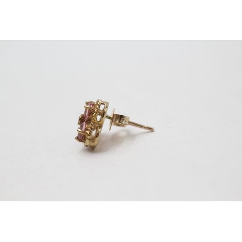 104 - 9ct gold pink tourmaline & diamond cluster stud earrings (1.9g)