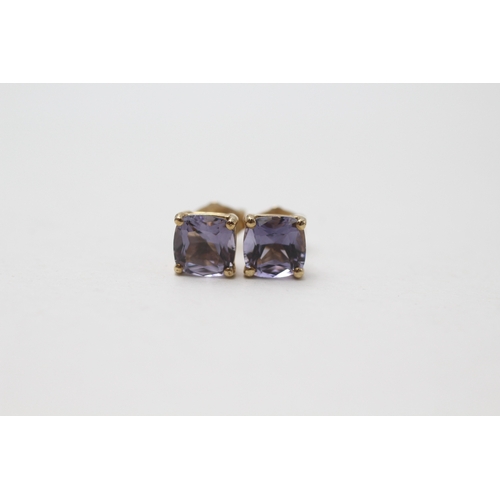 107 - 9ct gold cushion cut amethyst stud earrings (1.4g)