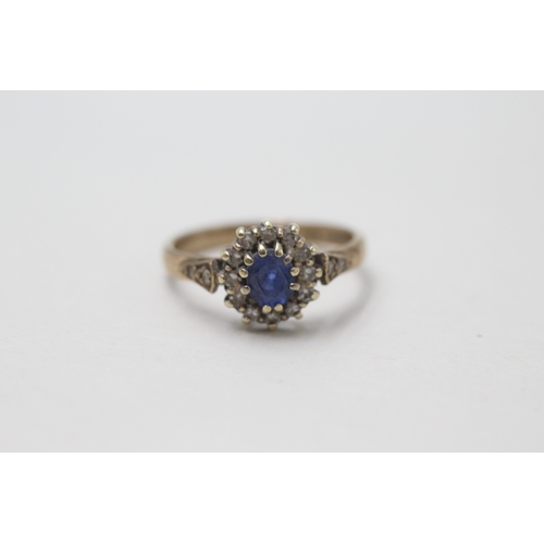 109 - 9ct gold vintage sapphire & diamond cluster ring (2.2g) Size  K