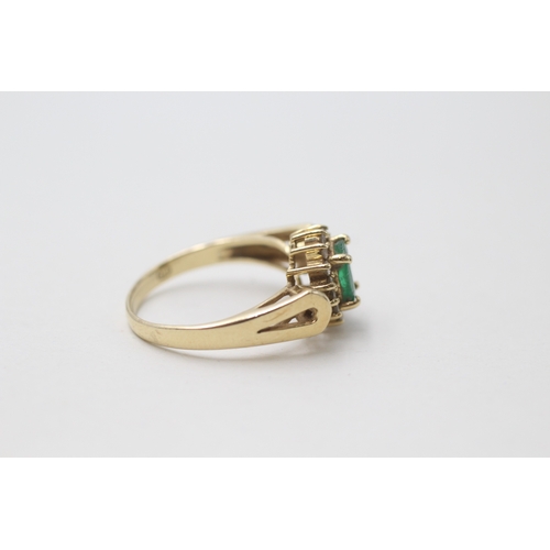 111 - 14ct gold emerald & diamond dress ring (3.7g) Size  O 1/2