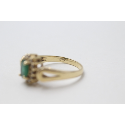 111 - 14ct gold emerald & diamond dress ring (3.7g) Size  O 1/2