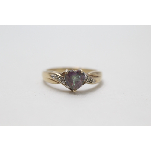 113 - 9ct gold mystic topaz & diamond dress ring (2g) Size  M