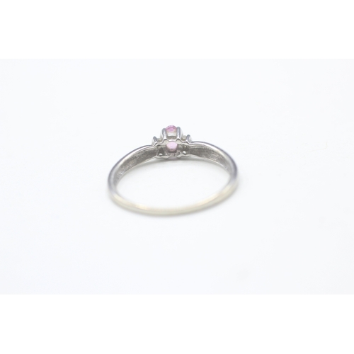 12 - 9ct gold pink sapphire & diamond ring (1.6g) Size  Q