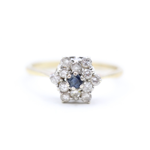 38 - 9ct gold diamond and sapphire star cluster ring (1.9g) Size  M