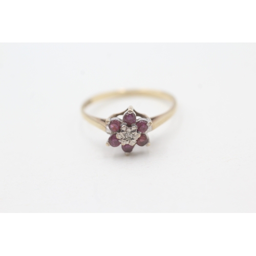 45 - 9ct gold vintage ruby & diamond cluster ring (1.6g) Size  O