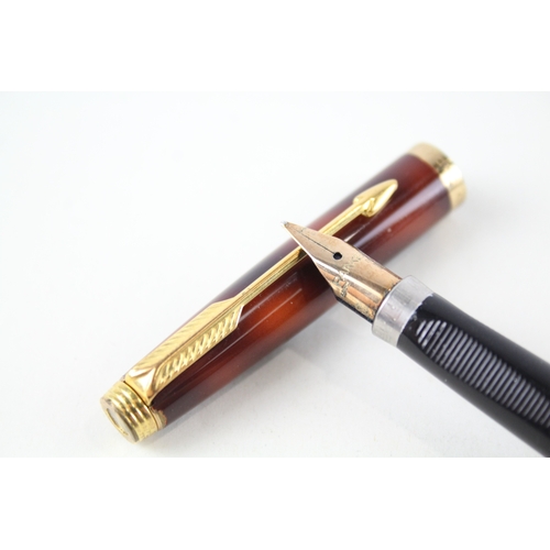 484 - Vintage Parker 75 Brown Lacquer Fountain Pen w/ 14ct Gold Nib WRITING