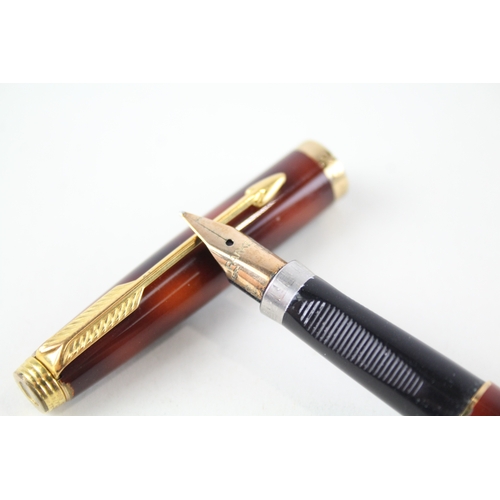 484 - Vintage Parker 75 Brown Lacquer Fountain Pen w/ 14ct Gold Nib WRITING