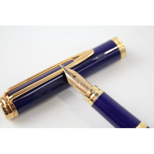 485 - Vintage Waterman Ideal Navy Lacquer Fountain Pen w/ 18ct Gold Nib WRITING