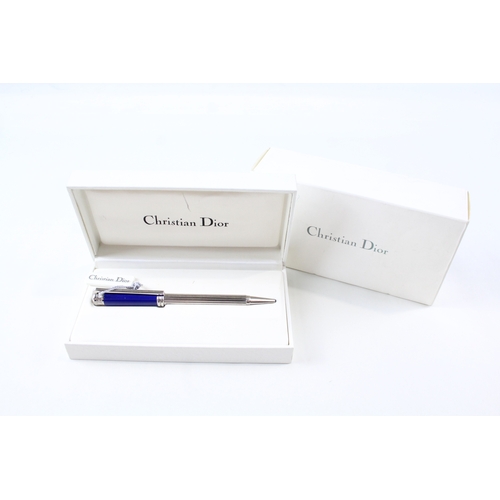 486 - Christian Dior Silver Tone & Blue Lacquer Ballpoint Pen / Biro WRITING Boxed