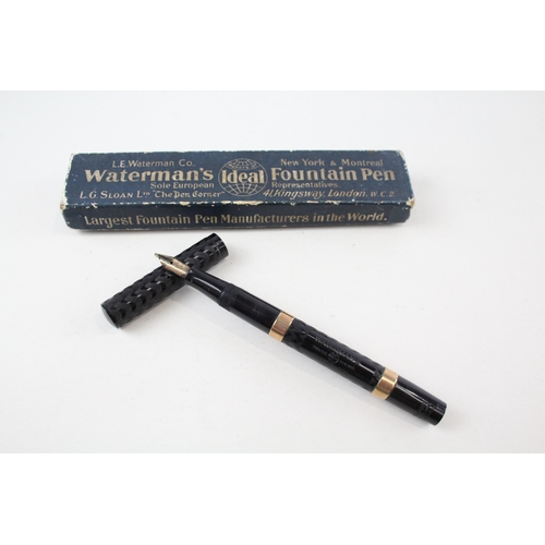 489 - Vintage Waterman Ideal Brown Fountain Pen w/ 14ct Nib, 9ct Banding, Original Box