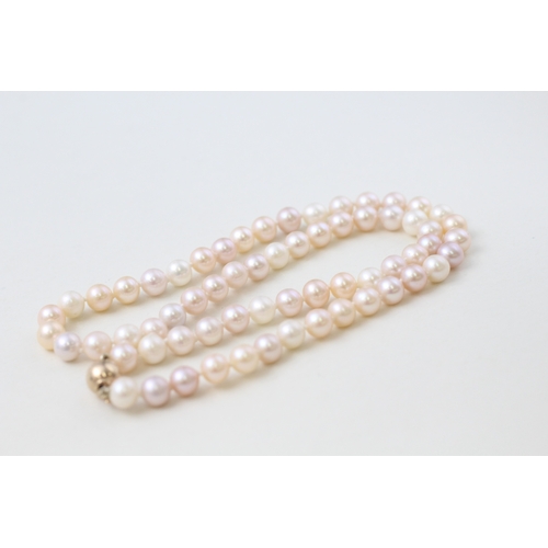 49 - 9ct gold clasped blush pink cultured pearl necklace (25.6g)