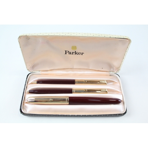 491 - Vintage Parker 51 Burgundy Fountain Pen w/ 14ct Nib, Rolled Gold Cap, Ballpoint