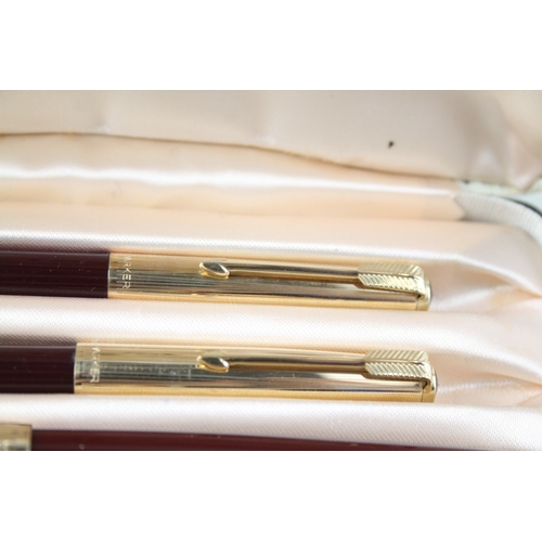 491 - Vintage Parker 51 Burgundy Fountain Pen w/ 14ct Nib, Rolled Gold Cap, Ballpoint